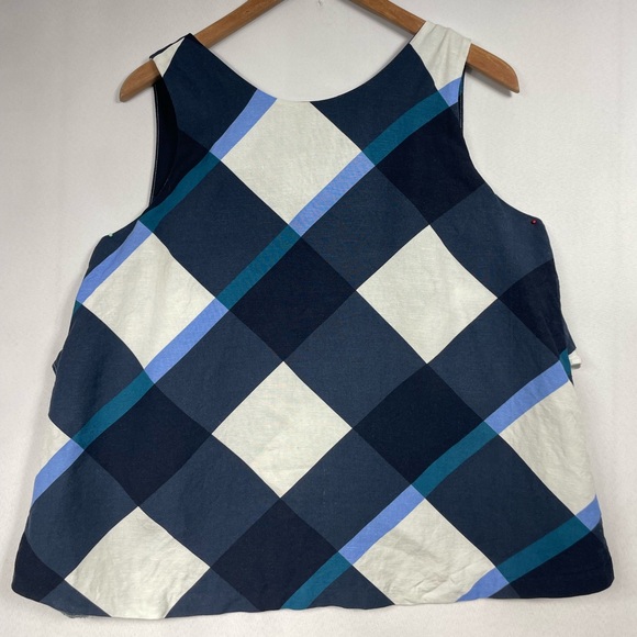 Ann Taylor Factory Tops - Ann Taylor Linen Blend LG Tank Top Plaid Boxy Coastal Lightweight Careerwear